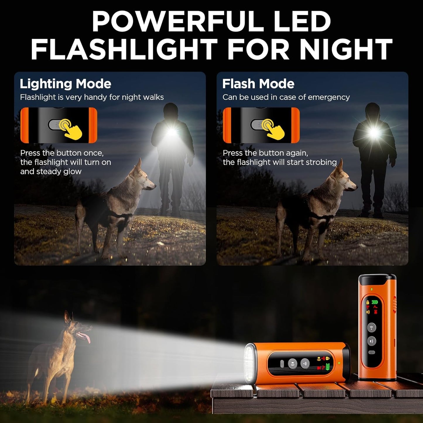 2024 Dog Bark Deterrent Device, Anti-Bark Device for Dog Training & Behavior Aid, No Need to Yell or Pat, Simply Point at the Dog within 35Ft, Ultra-Bright LED Flashlight | Bark Collar Alternative
